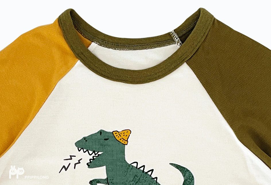 韓國 Ppippilong - 莫代爾親膚長袖家居服-恐龍騎腳踏車