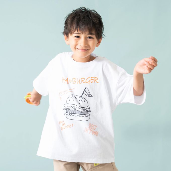 日本 petit main - 100%棉 塗鴉系食物印花短袖上衣-薯條-粉紅