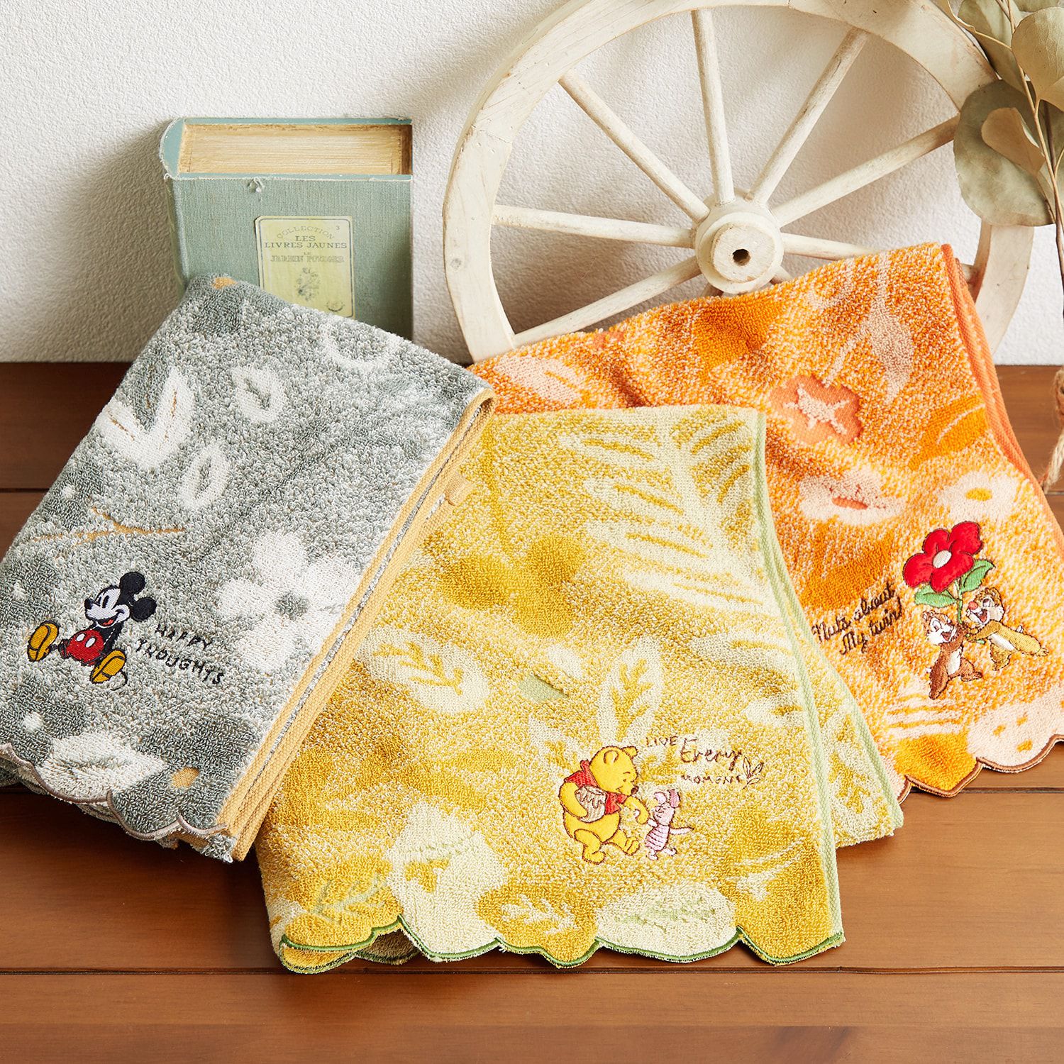 日本千趣會 - 迪士尼 緹花滾邊刺繡小手帕-米奇-灰 (25×25cm)