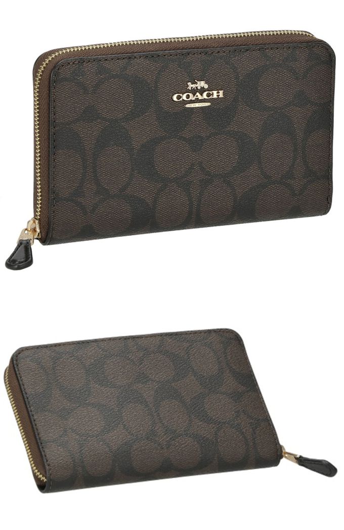 COACH - 經典PVC拉鍊皮革中夾 (咖啡)