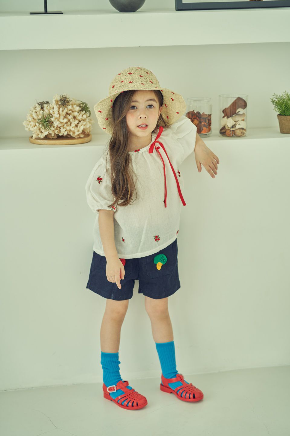 韓國 Mimico - 蔬果家族牛仔短褲-深藍