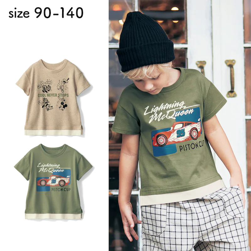 日本千趣會 - 迪士尼印花短T-CARS-墨綠