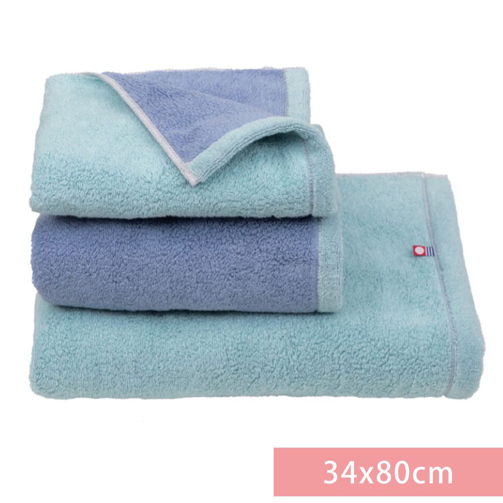 日本代購 - 日本製今治純棉長毛巾-雙面撞色-水藍紫 (34x80cm)