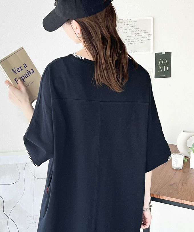 日本 Classical Elf - Java 純棉logo刺繡休閒素面洋裝-海軍藍