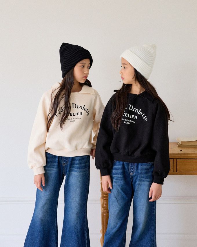 韓國 sm2 - 鬆緊腰後壓摺牛仔喇叭褲