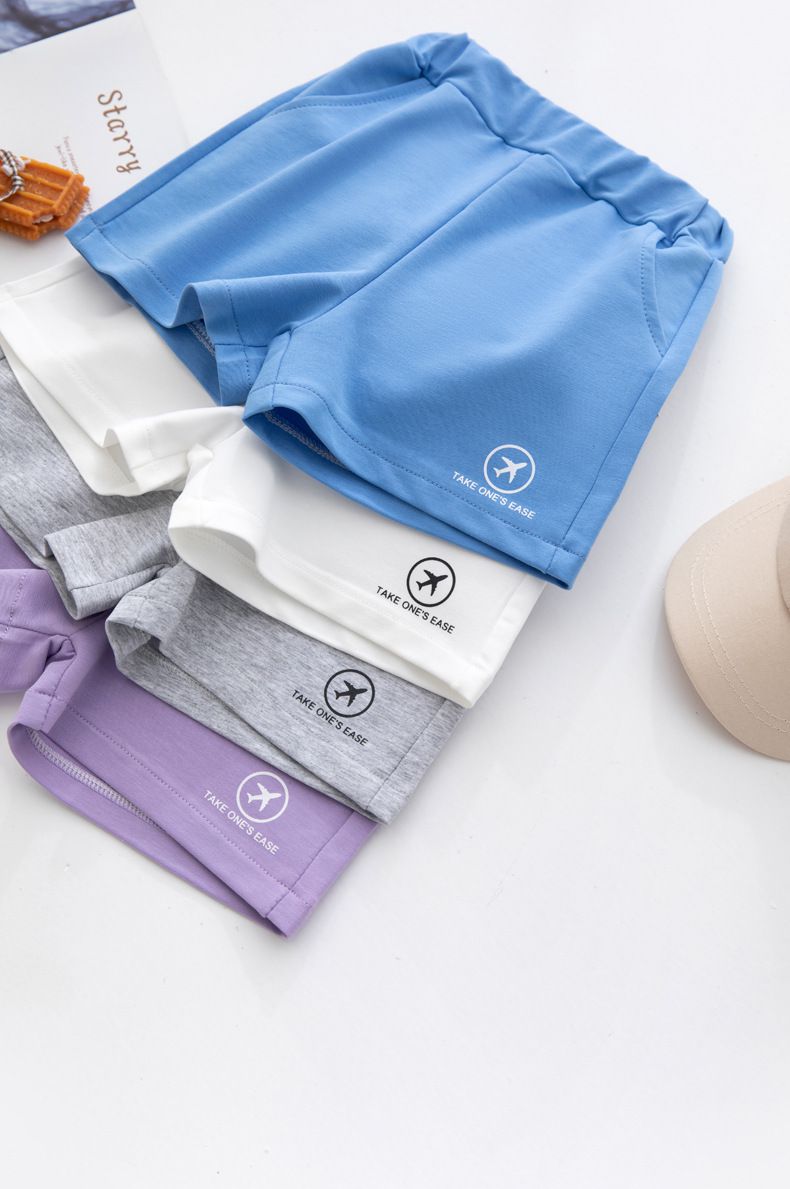 FANMOU - 奧爾棉腰鬆緊運動短褲-飛機-藍色