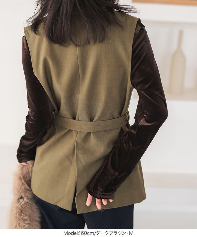日本 Kobe Lettuce - 前後2way 光澤絲絨U領長袖上衣-卡其
