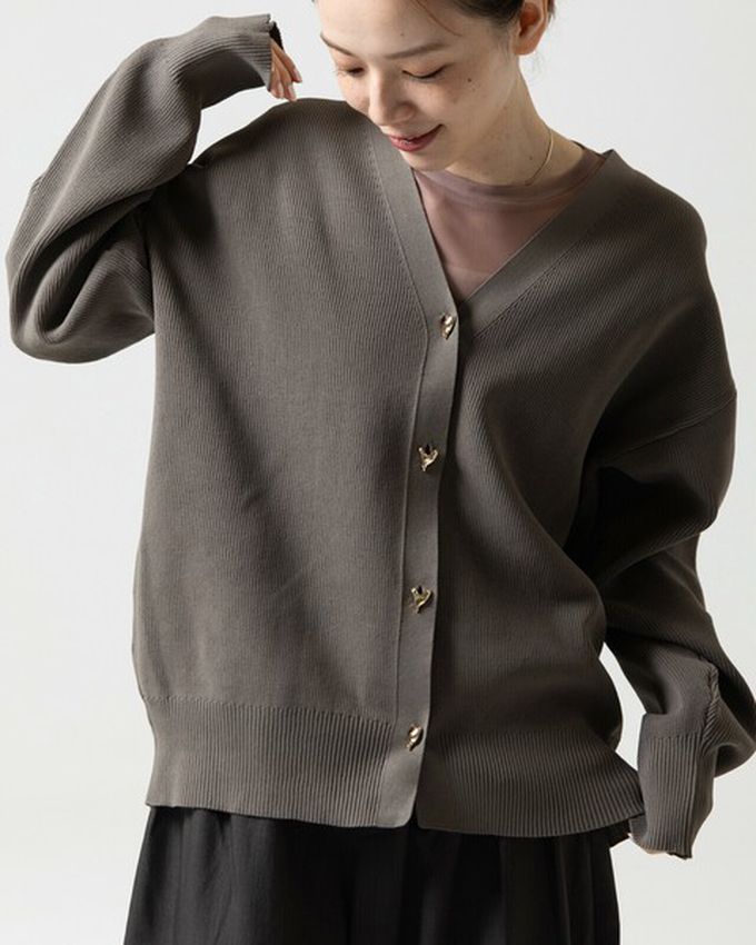 日本 gleam - 愛心金屬扣柔美羅紋開襟衫/外套-黑