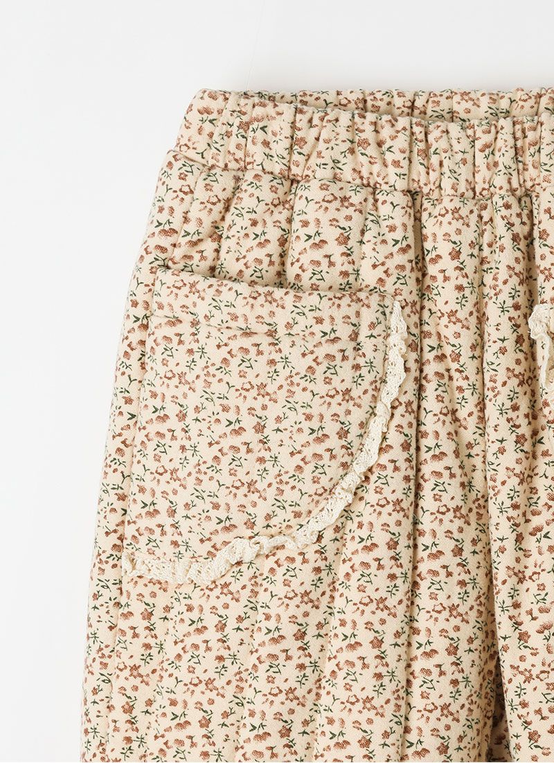 韓國 OZKIZ - 冬季田園小花內磨毛鋪棉長褲-卡其