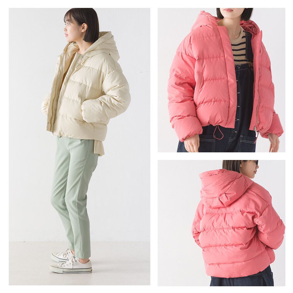 日本 OMNES - 80%羽絨 時尚短版輕盈連帽外套-海軍藍