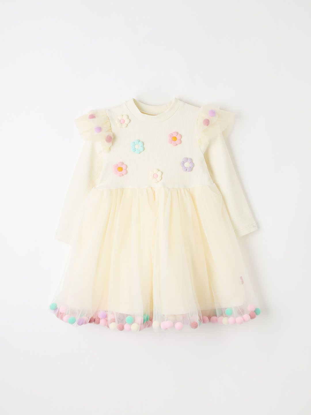 韓國 OZKIZ - 立體彩球裝飾網紗連身洋裝-米