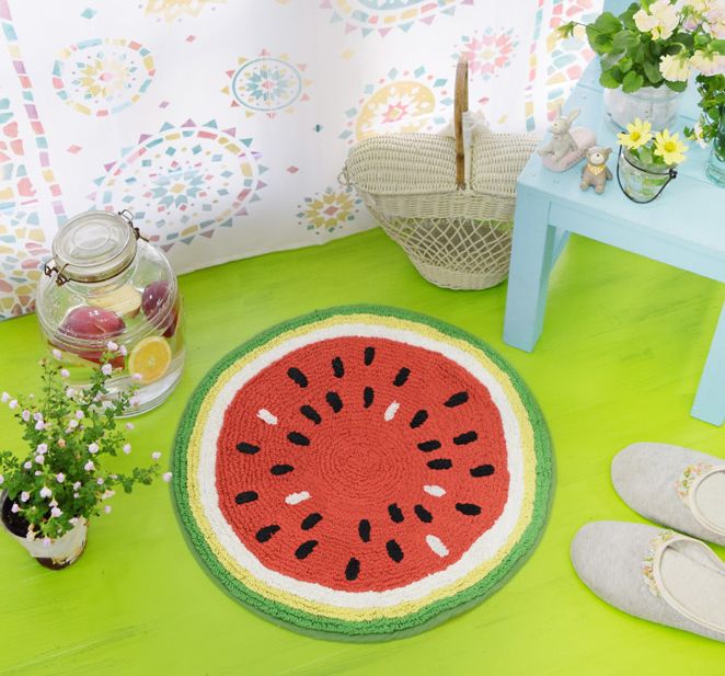 日本 TOMO - JUICY水果系列地墊/腳踏墊-西瓜 (約φ45cm)