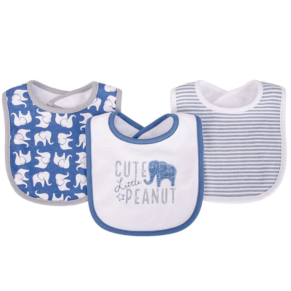 美國 Luvable Friends - 甜蜜寶貝嬰幼兒吸水口水巾圍兜3入組-藍色大象