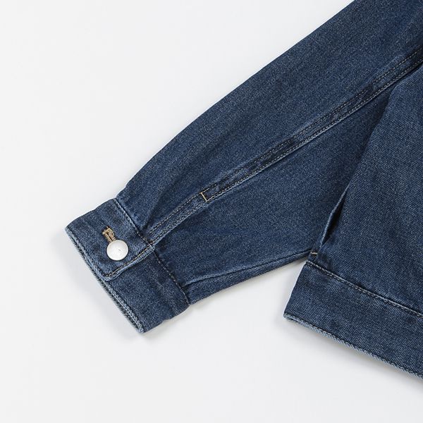 日本 petit main - 聯名款 經典印花廓形牛仔夾克-卡通人物米奇米妮-丹寧藍