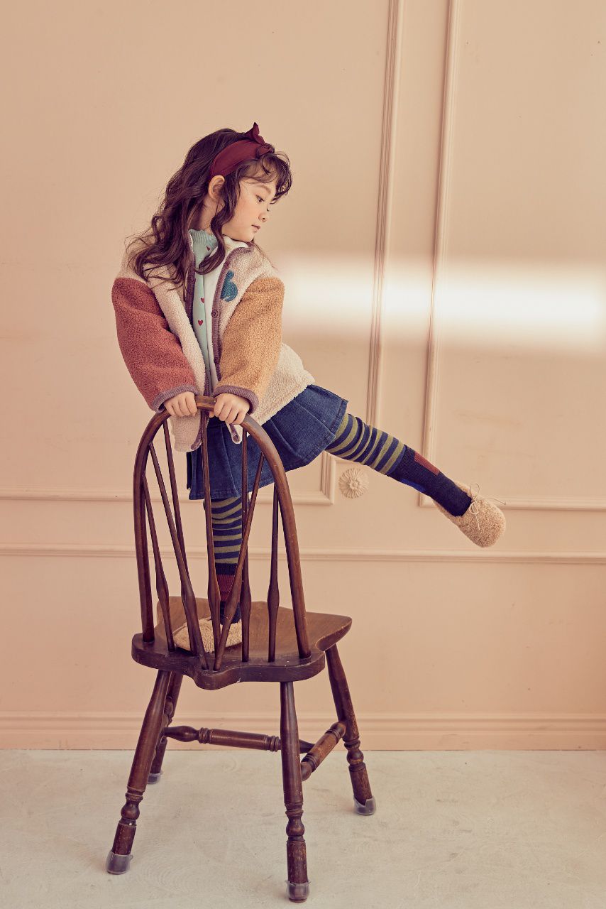 韓國 Mimico - 搖粒絨三色恐龍外套-玫粉X杏