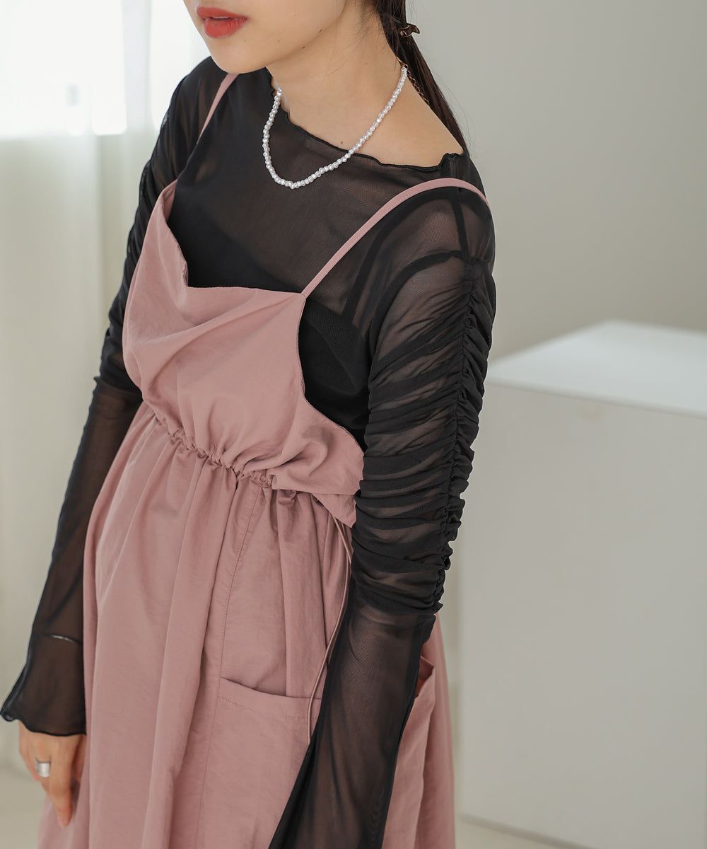 日本 Bab - 時尚透感抓皺長袖內搭/上衣-深可可