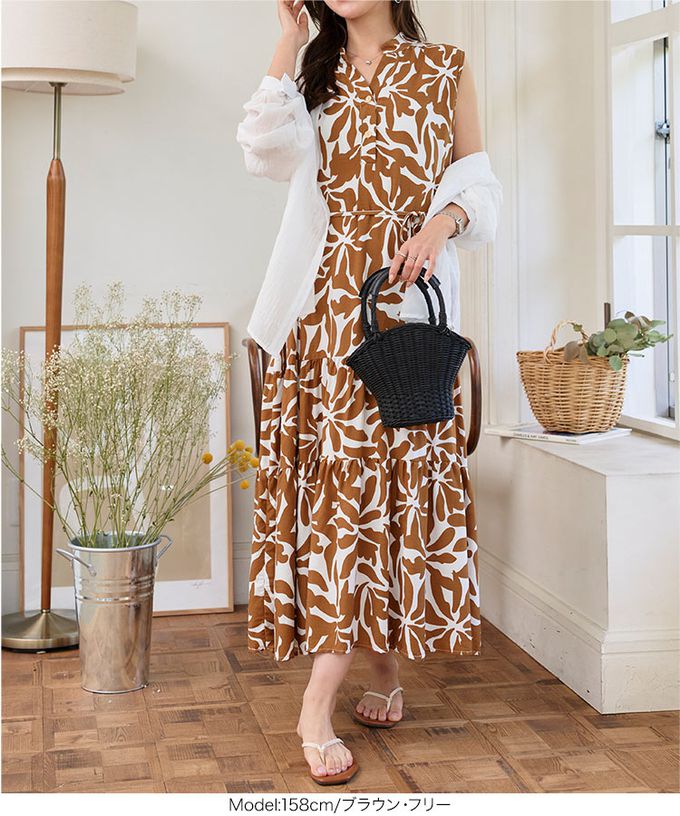 日本 Kobe Lettuce - 迷人渡假風純色印花無袖洋裝-綠 (F)