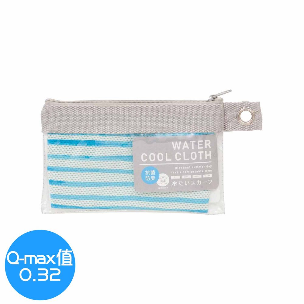 日本小泉 - UV cut 90% 水涼感領巾(附保冷劑/收納袋)-水藍條紋 (8.5x88cm)