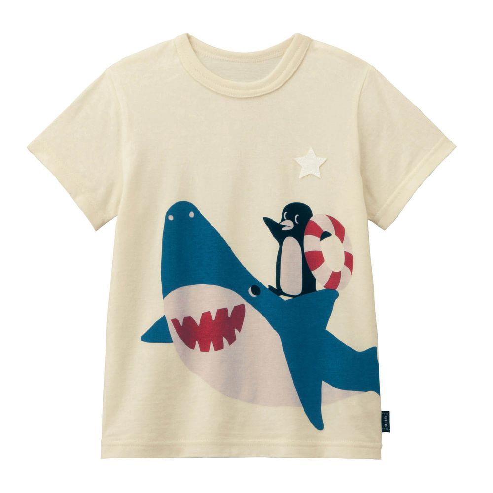 日本千趣會 - GITA 天竺棉印花短T-鯊魚企鵝好朋友-米