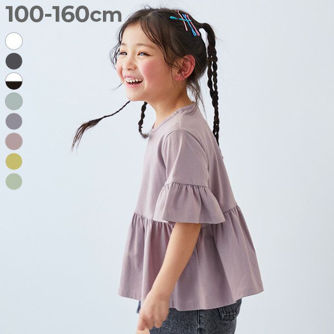 日本 devirock - 寬鬆圓領荷葉五分袖上衣-湖水綠