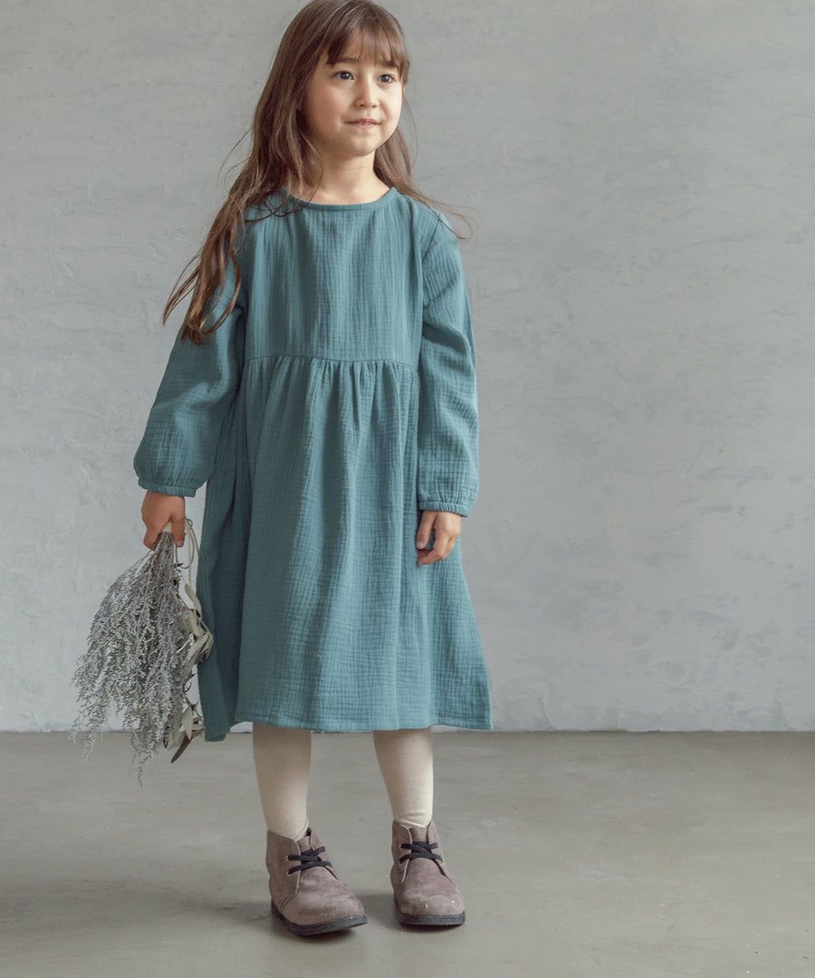 日本 PAIRMANON - 透氣二重紗 簡約薄長袖洋裝-孩子-洋紅