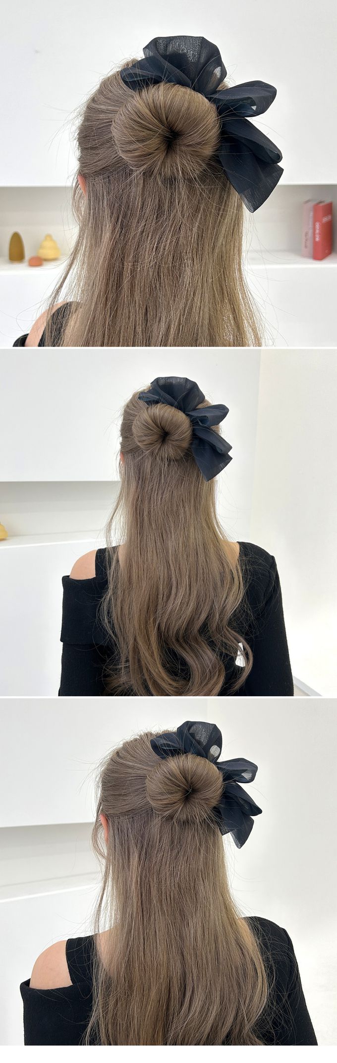 韓國 Soo&Soo - 浪漫金絲蝴蝶結盤頭髮飾-黑-直播專屬