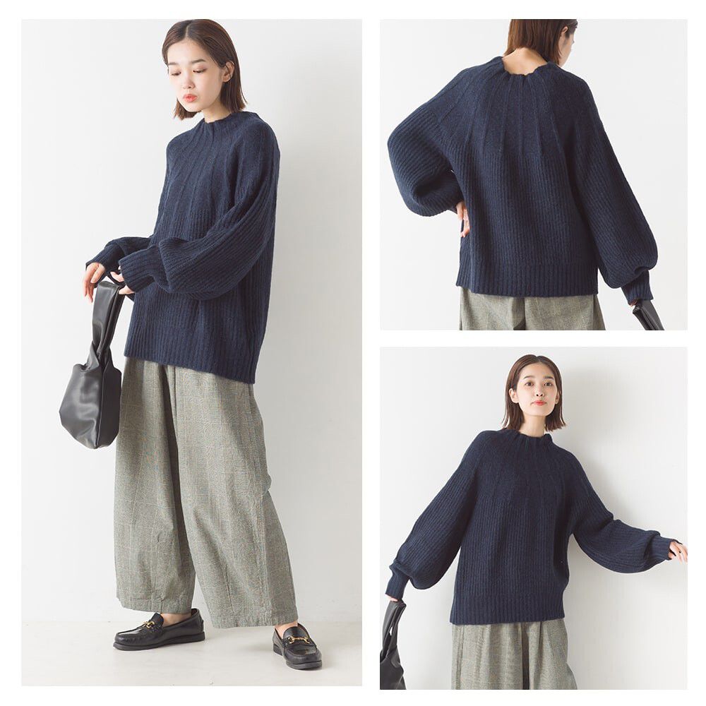 日本 OMNES - 羊毛混保暖酒瓶領針織毛衣-石墨灰