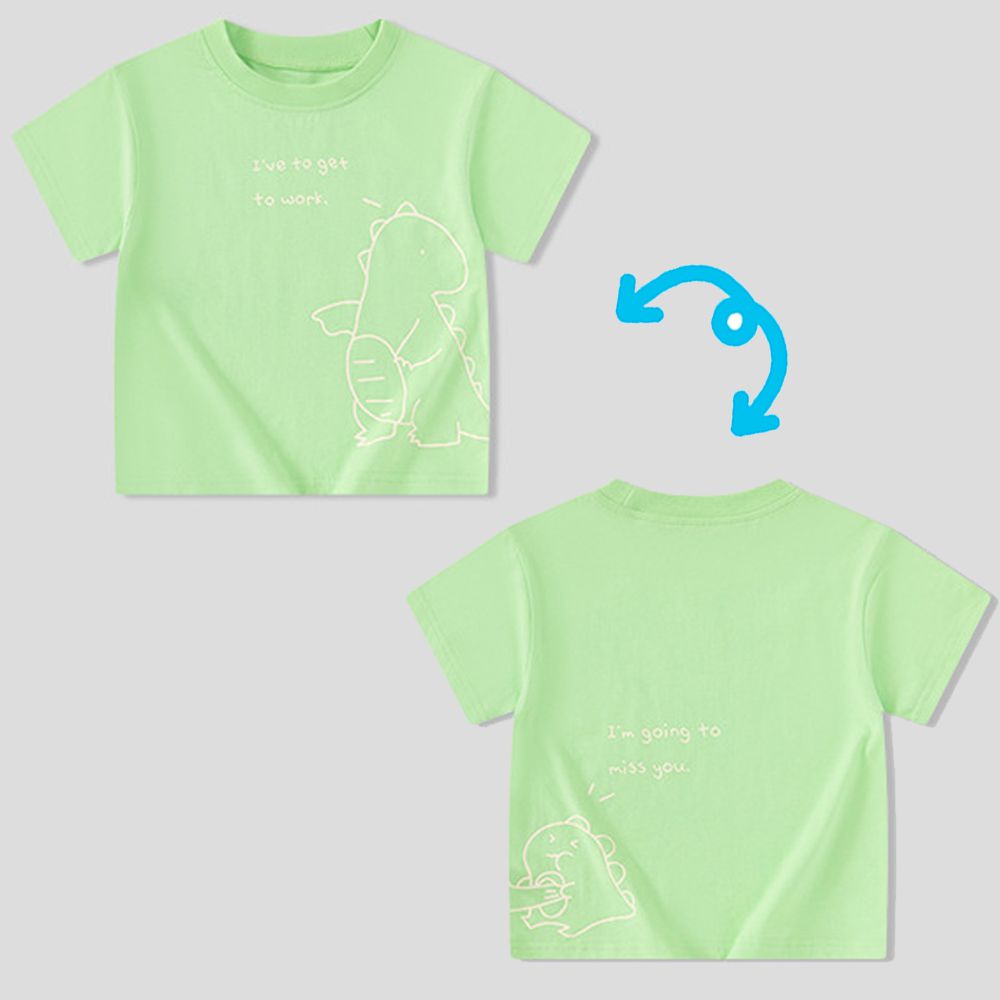 純棉短袖上衣-恐龍去上班-綠色