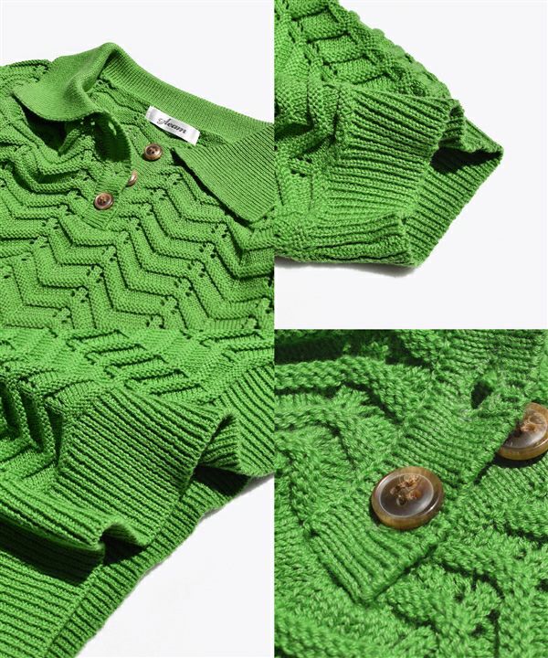 日本 zootie - 人字紋鉤針翻領短袖上衣-米杏