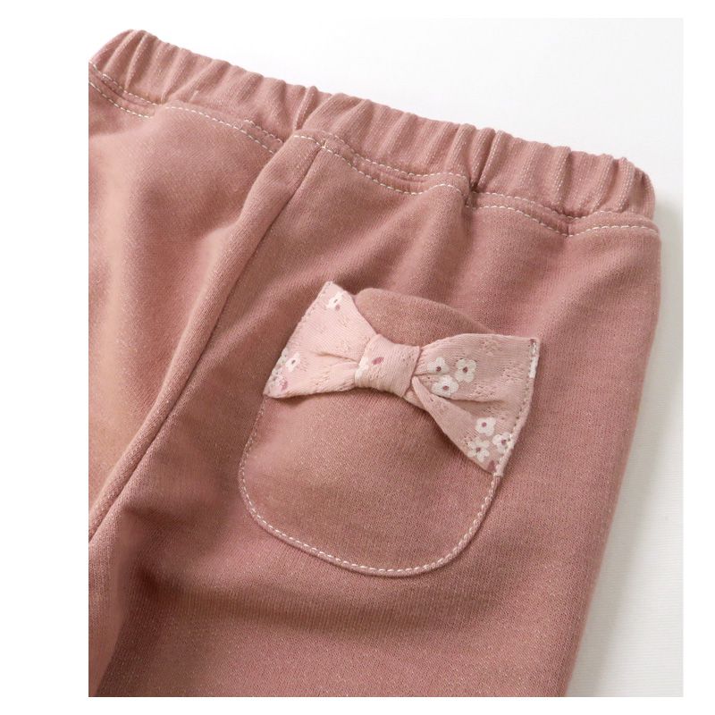 日本 ZOOLAND - 丹寧針織拼接七分褲-蝴蝶結-粉