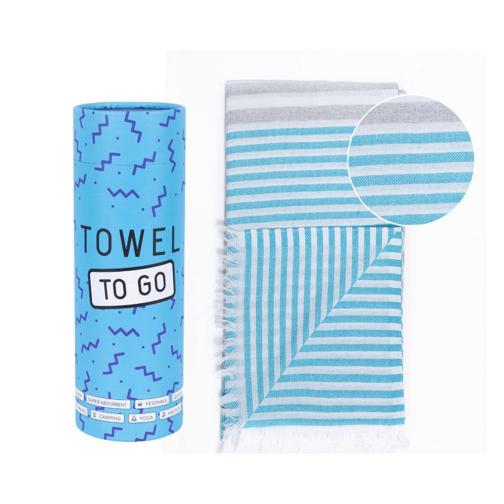 德國 Towel to go - 時尚輕薄浴巾-簡約條紋-水藍/灰條紋-500g