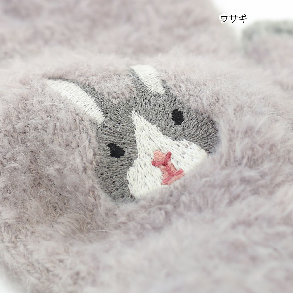 日本 TOMO - 兒童可觸控短絨保暖手套-兔兔-淺灰