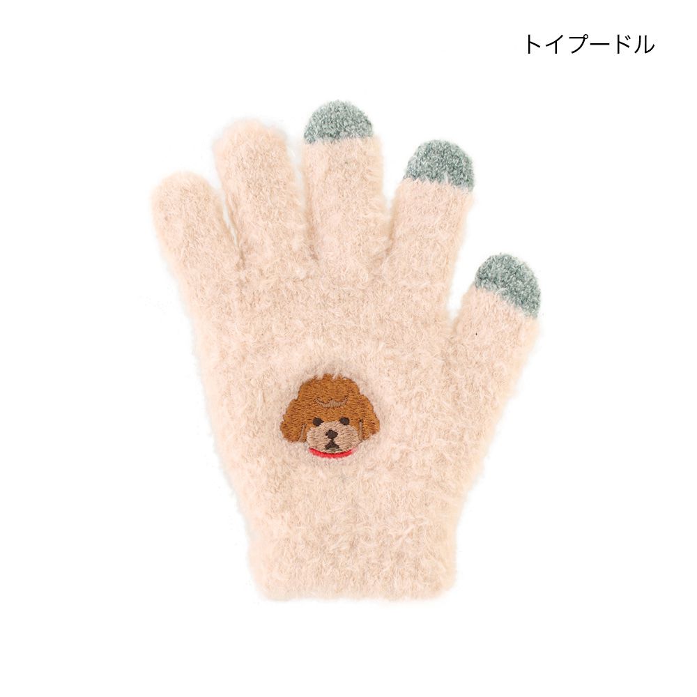 日本 TOMO - 兒童可觸控短絨保暖手套-貴賓狗-粉