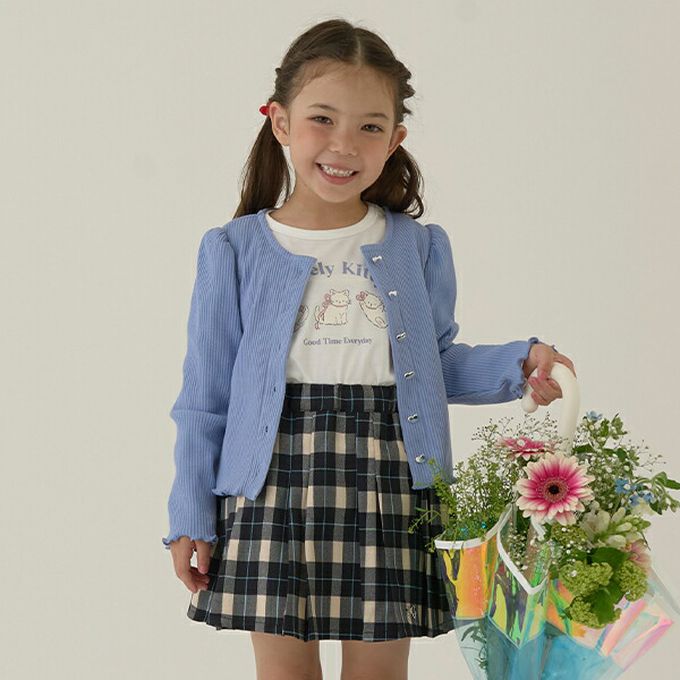 日本 Lycee mine - 愛心鈕扣羅紋針織薄外套-經典黑