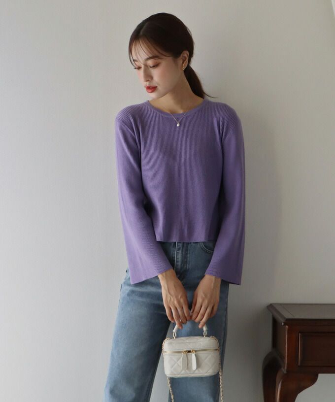 日本 BLUE EAST - 後交叉設計羅紋長袖上衣-咖啡棕