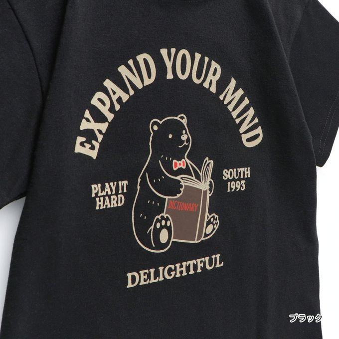 日本 BRANSHES - 童趣印花短袖上衣-熊熊看書-黑