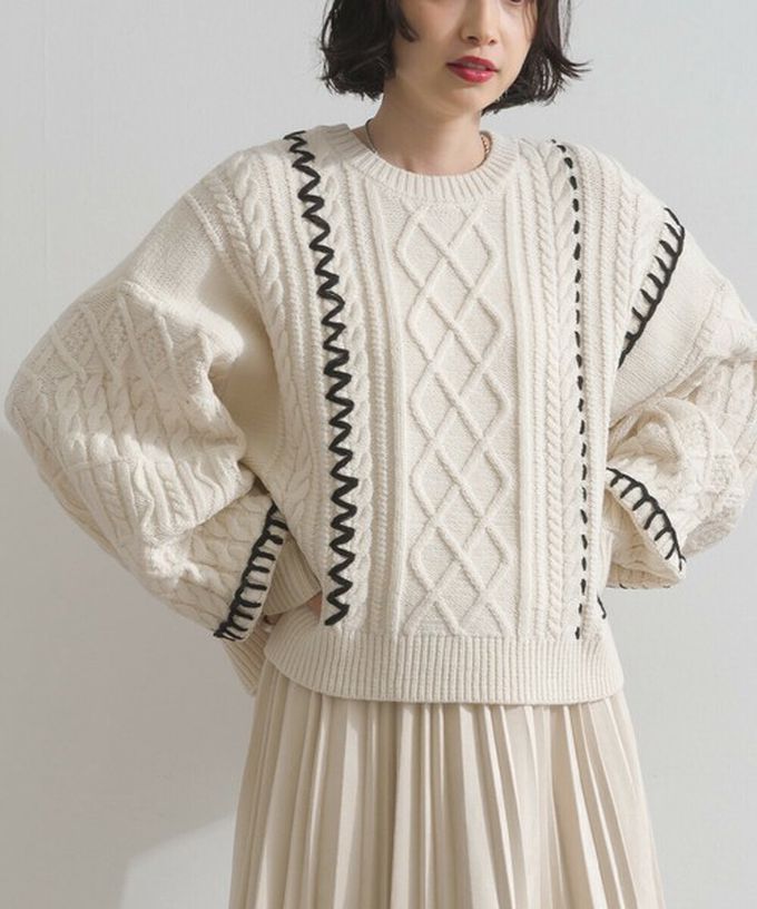 日本 ELENCARE DUE - 手工編織感柔美麻花紋理毛衣-炭灰