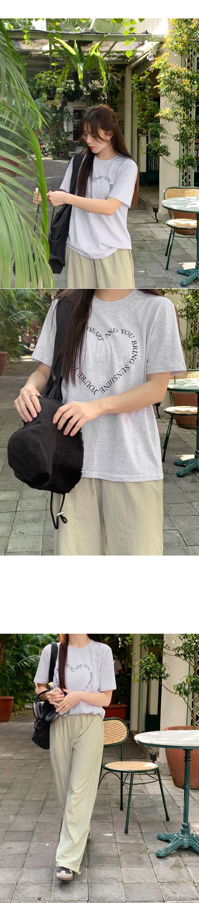 韓國 98doci - 愛心型文字印短袖上衣-白灰