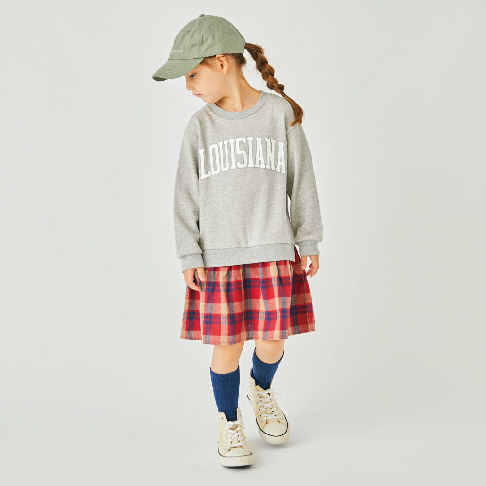 日本 evercloset - 大學風格子拼接長袖洋裝-粉紅x棕格紋