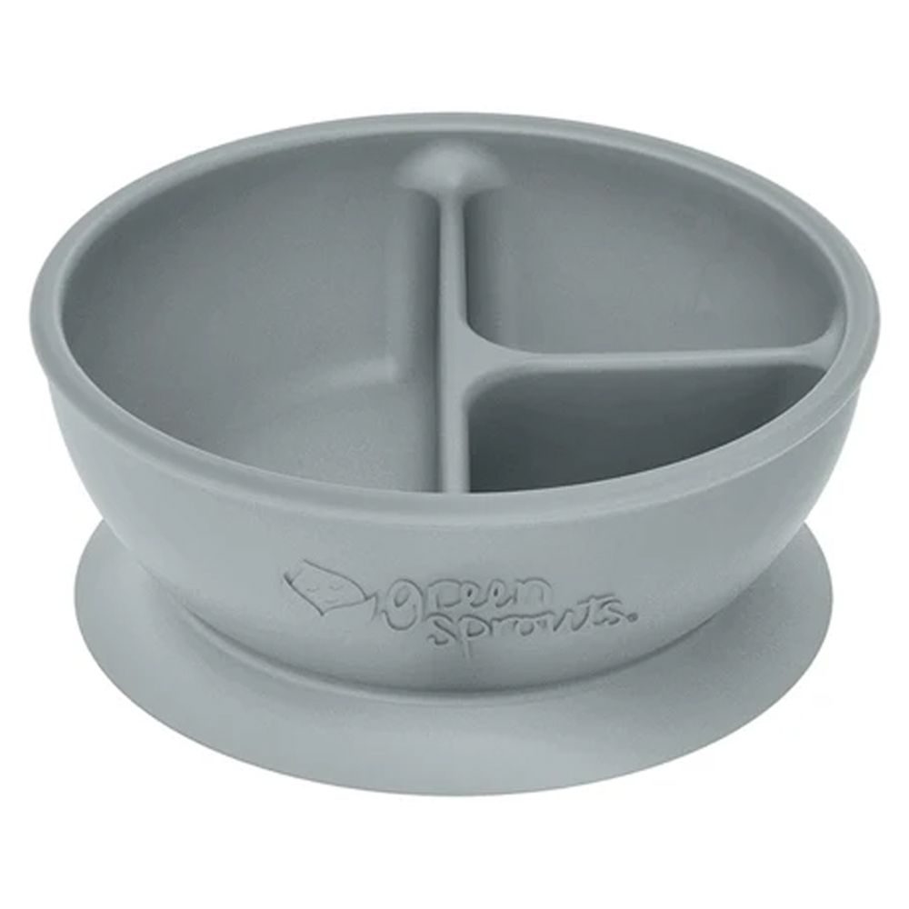 美國 green sprouts - 小綠芽超防滑寶寶學習吃飯矽膠學習餐碗-灰色