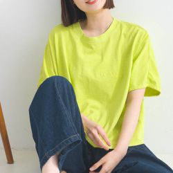 日本 Lupilien - 16支天竺棉 復古寬版短袖上衣-亮黃