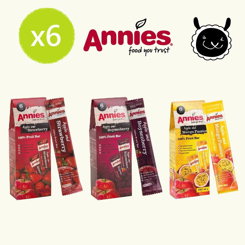 壽滿趣 - 紐西蘭Annies 全天然水果條綜合口味超值6盒組-草莓*2+波森莓*2+百香芒果*2 (15gm,6片裝*6)