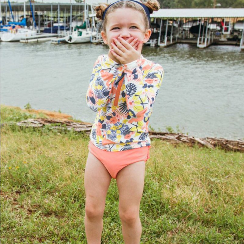美國 RuffleButts - 小女童UPF 50+防曬兩件式長袖泳裝-熱帶夏威夷