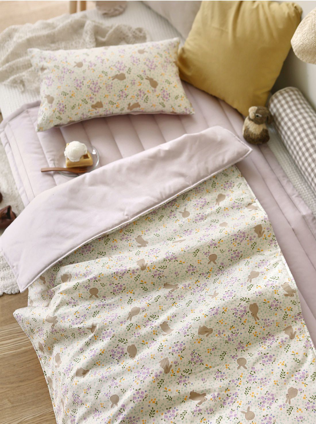 韓國 Prielle - 純棉分離式睡袋(無拉鍊)-萌萌動物-附防水睡袋收納袋