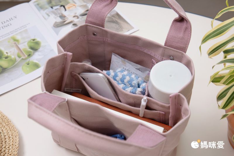 日本 LIZDAYS - [樂天No.1] 大容量分隔帆布托特包-撞色-米杏x粉 (30x19x12.3cm)