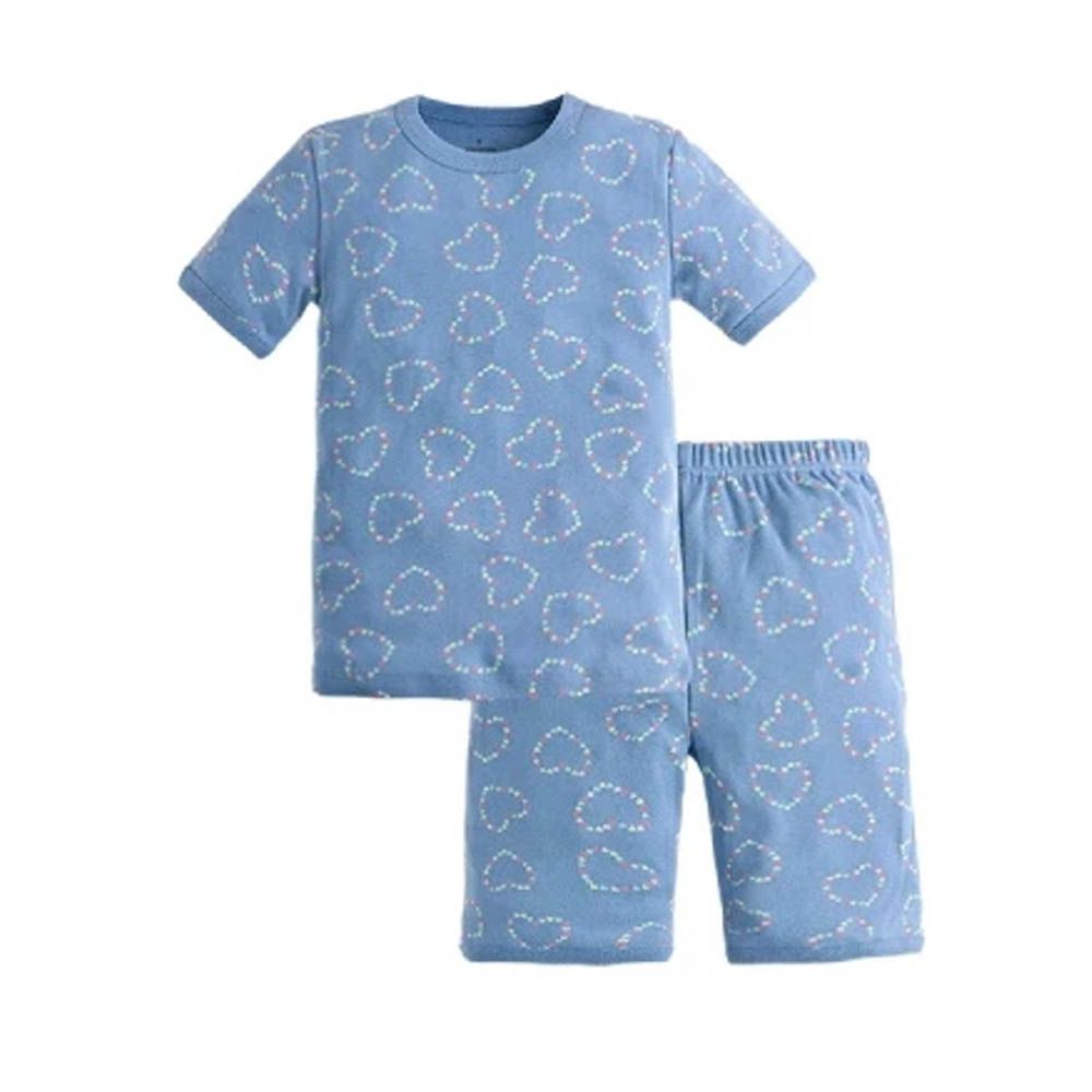 100%棉 舒適短袖睡衣/家居服-愛心線條-水藍