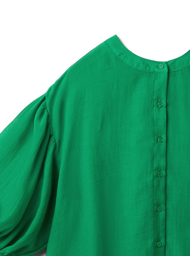 日本 GRL - 光澤感透膚澎袖輕薄七分袖襯衫-黑