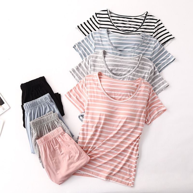 莫代爾柔軟涼感Bra T家居服-短褲套裝-豆沙粉