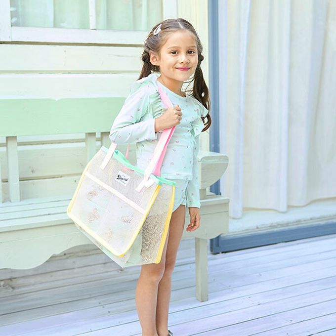 日本 Lycee mine - 粉嫩配色網格玩水包/游泳包-黃x粉紅 (26.5x35x20.5cm)