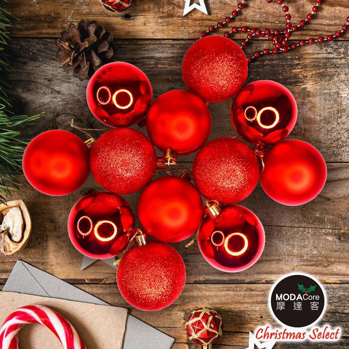 MODACore 摩達客 - 摩達客耶誕-60mm(6CM)霧亮混款電鍍球24入吊飾組(紅色系) 聖誕樹裝飾球飾掛飾